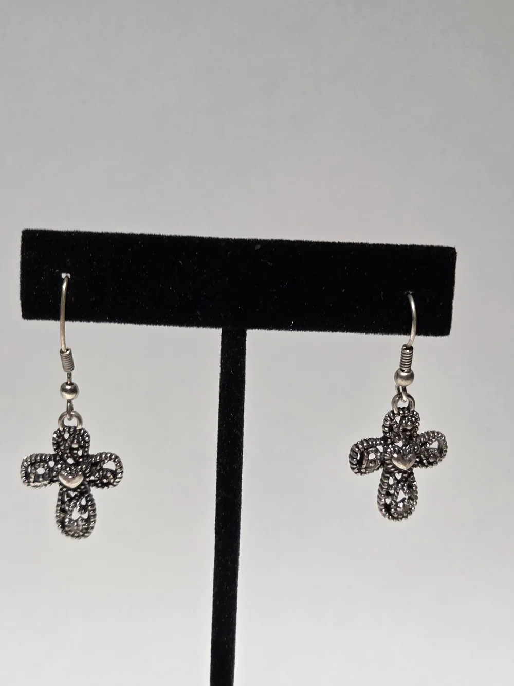 Silver-toned Cross Drop Earrings